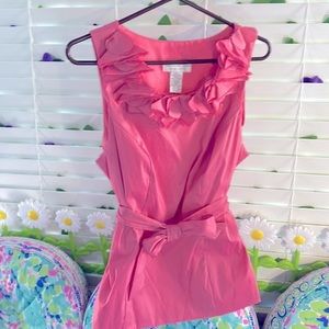 Jackie Jon peachy pink salmon color sleeveless belted top with ruffles
